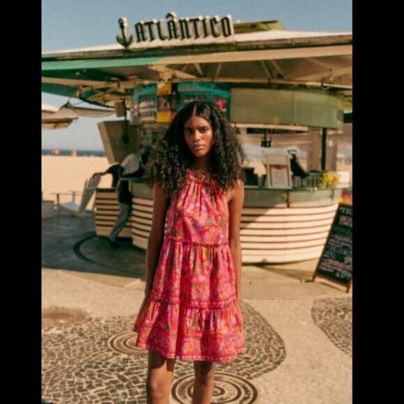 NWT Sezane X Farm Rio Gabriela Halter Neck Dress Macaw Flowers Size 8 - Picture 1 of 17